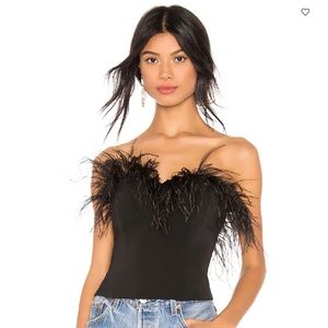 LPA Aida Strapless Top in Black with Feathers